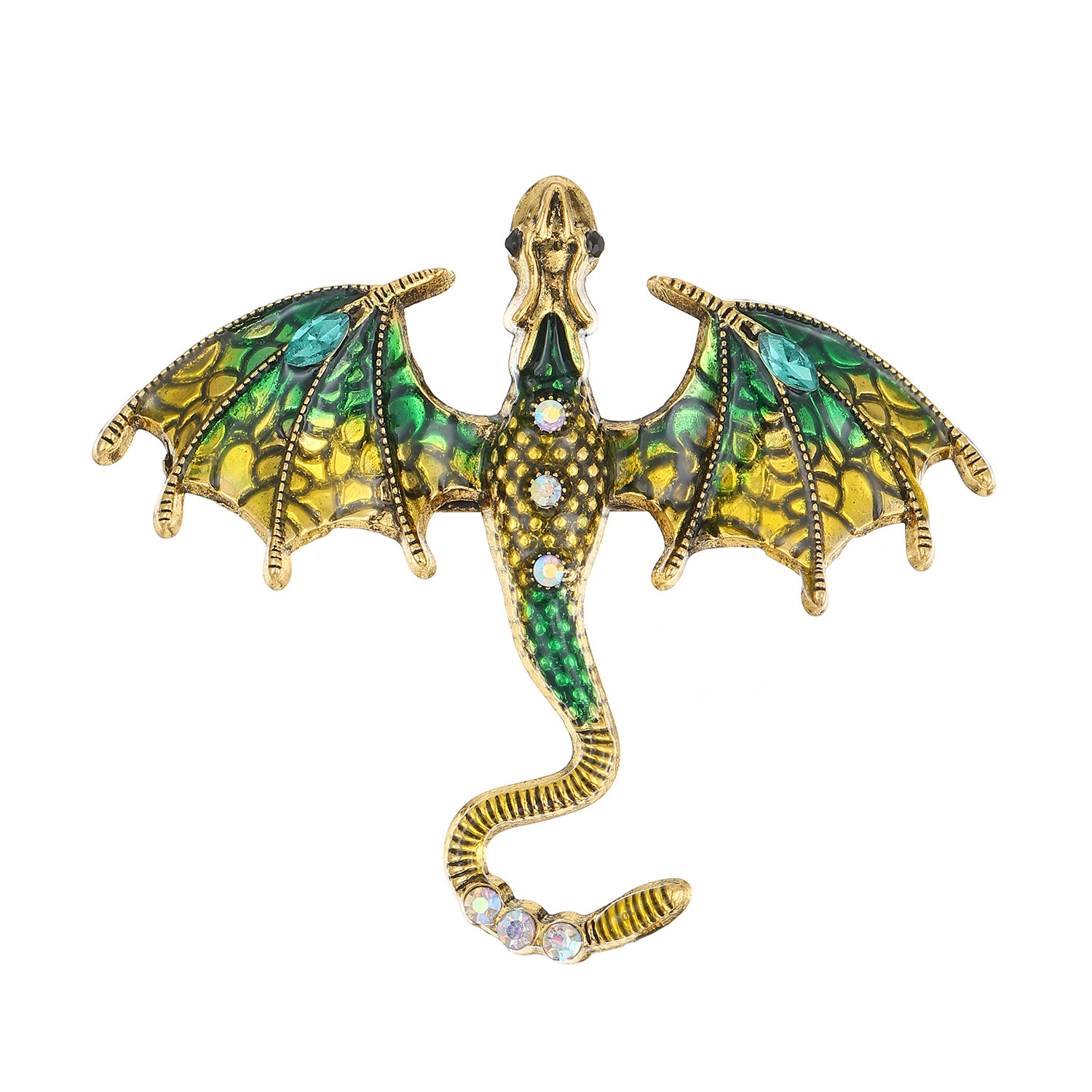 Colorful Enamel Dragon Brooch Women Flying Dragon Men Suit Pin Accessory Necklace