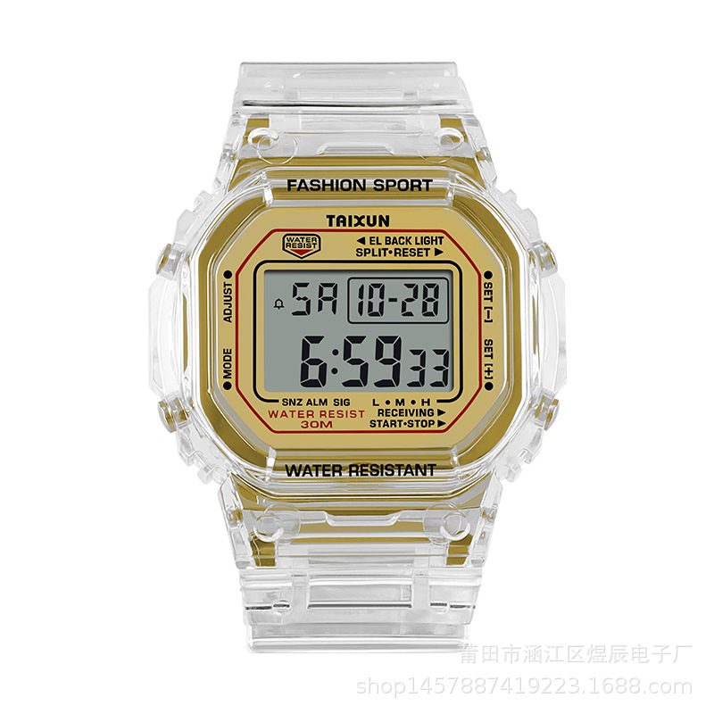 Simple Original Dormitory Style Transparent Square Electronic Watch Middle and High School Students Girly Heart Luminous Alarm Clock Watch Men