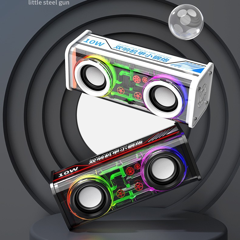 Transparent Mecha Colorful Light Bluetooth Speaker Dual Speaker Mini Speaker Bass Diaphragm Gift Speaker