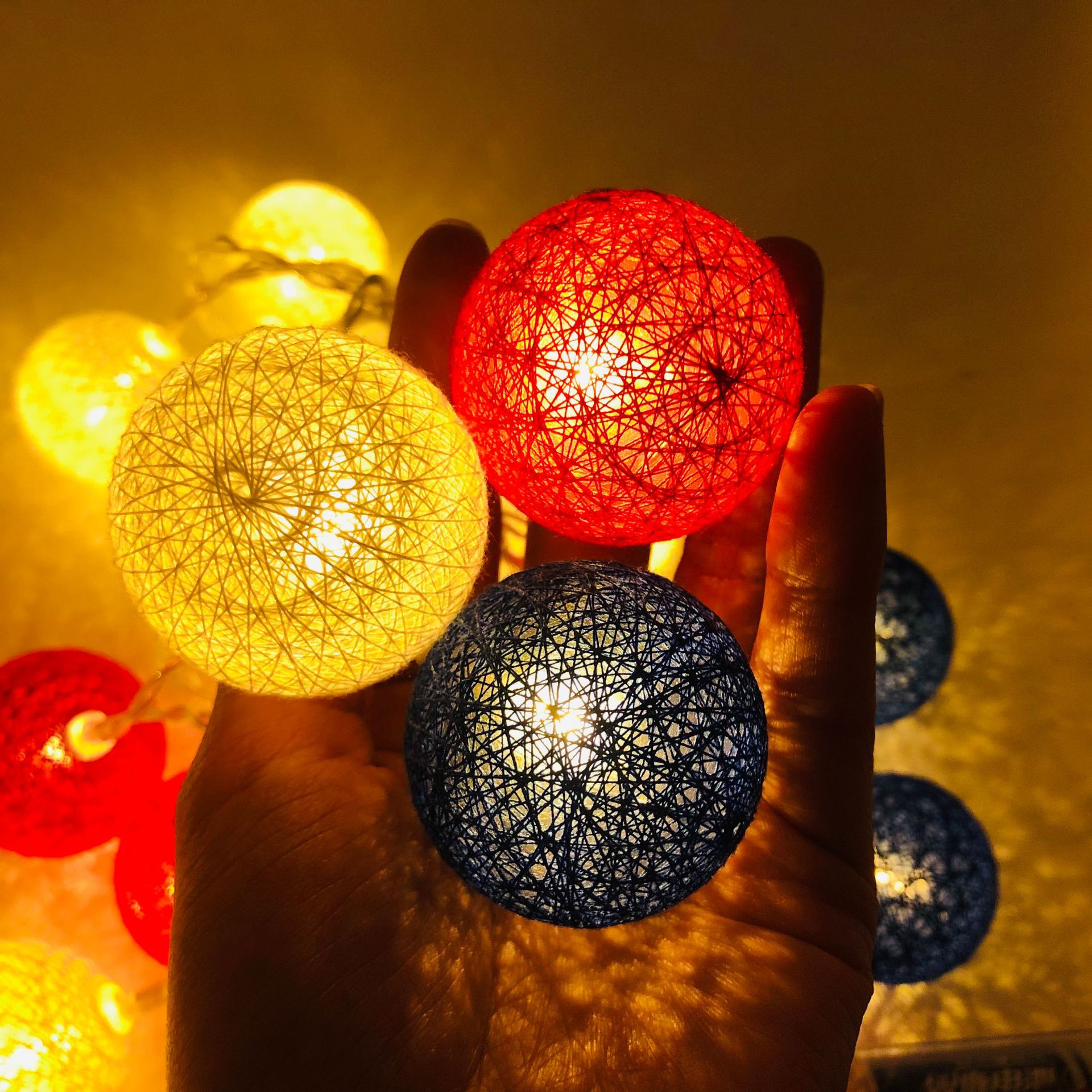 US Independence Day Light String LED Red White Blue Five-pointed Star Round Ball Light String USB Courtyard Garden Room Decorative Lights