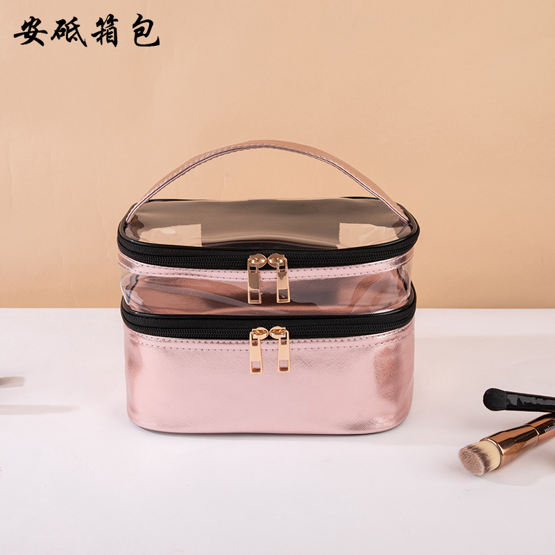 New Metal Transparent Double-Layer Cosmetic Bag Multifunctional Handheld Waterproof Toiletry Bag Storage Bag