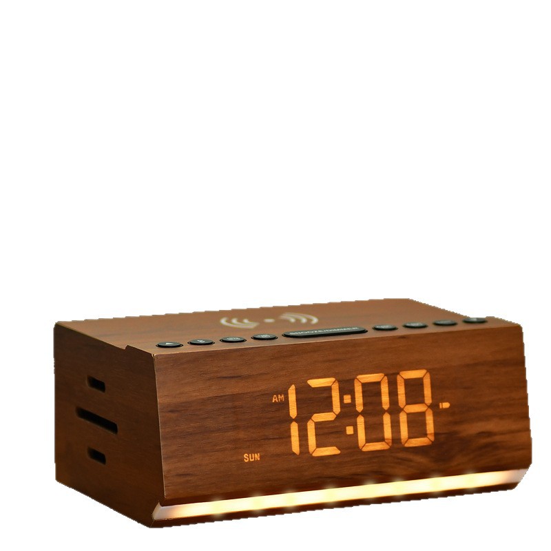 Digital Bluetooth Wooden Clock Wireless Charging Phone Clock Life Control Digital Alarm Clock Night Light Bluetooth Speaker Clock