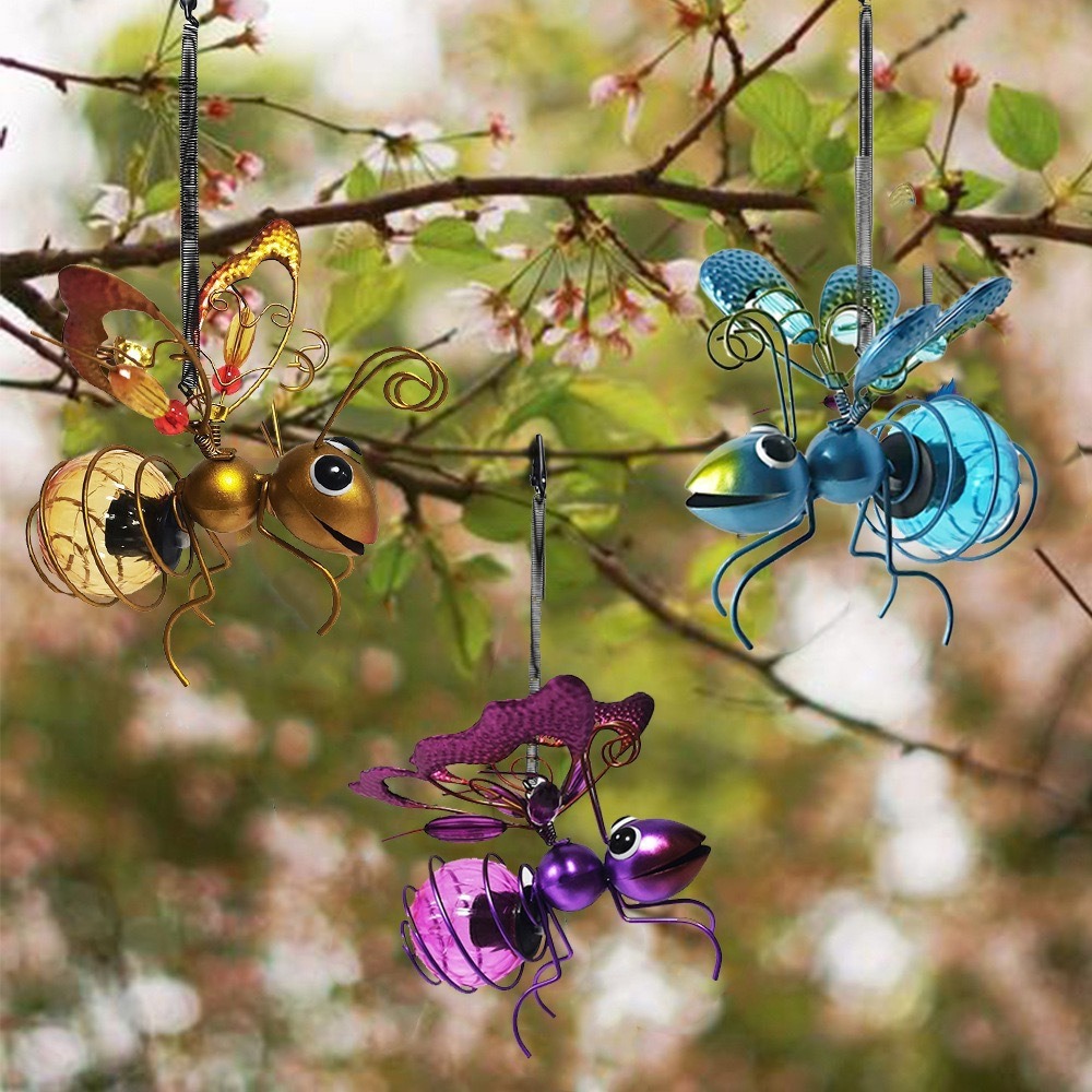Solar Courtyard Light Simulation Insect Outdoor Waterproof Garden Hanging Decoration Bee Iron Art Hanging Ornament