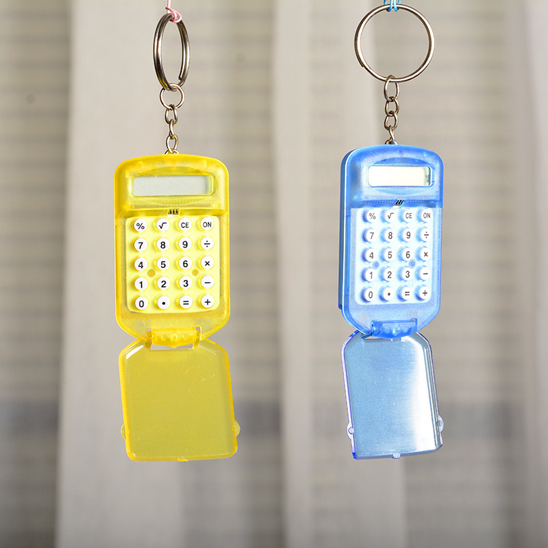 Transparent Mini Calculator Pocket Flip Calculator Student Portable Keychain Pendant Calculator