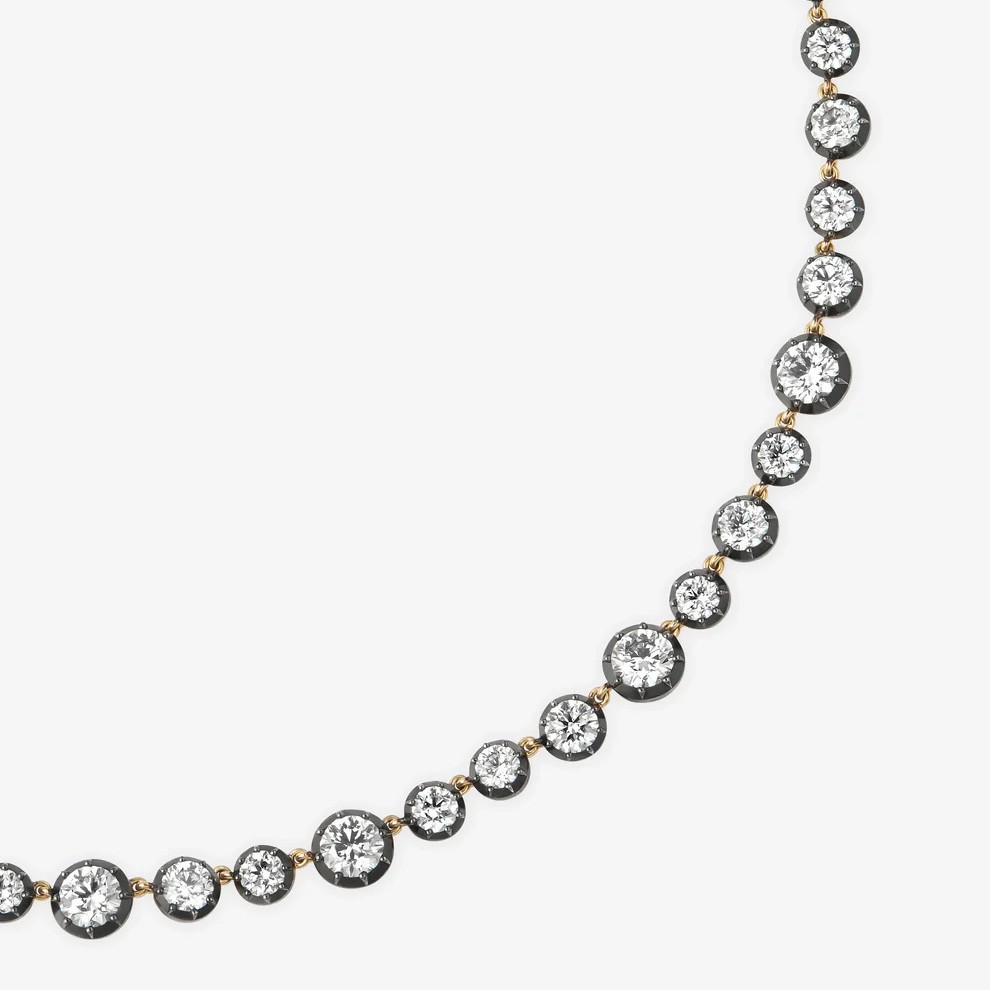 Staggered Bubble Drill Black Gold Necklace S925 Silver Gold-Plated 18K Gold Sparkling Exquisite Niche Zircon
