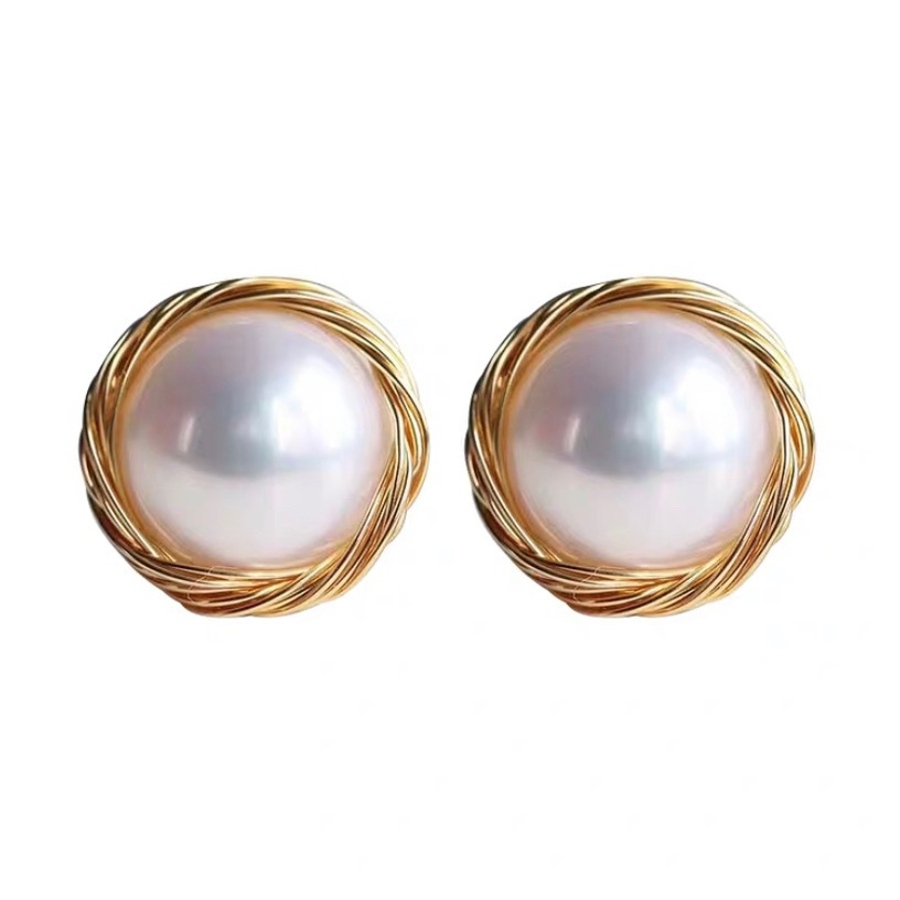 Handmade Natural Freshwater Suzhou Bread Pearl 925 Needle Copper Gold-Filled Wire Wrapped Antique Earrings Women
