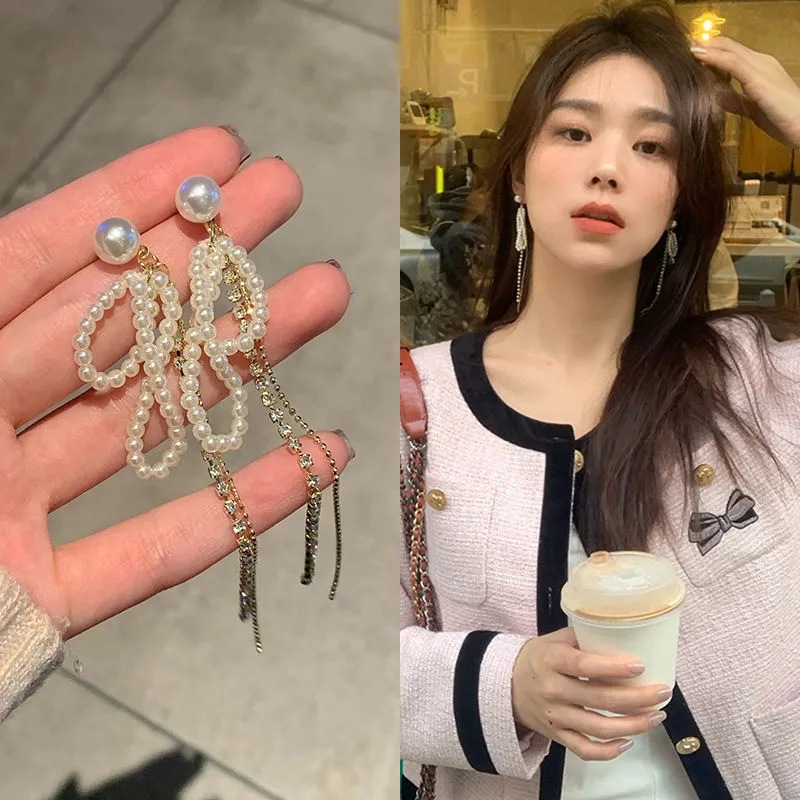 Silver needle earrings women long tassel earrings ear accessories