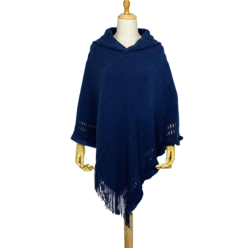 Autumn Winter Hooded Women Fringe Plus Size Knit Top New Imitation Cashmere Cape Shawl