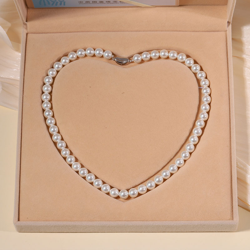 S925 Sterling Silver Yuanbao Buckle Natural Shell Pearl Necklace for Women Strong Luster True Round Gray Pearl
