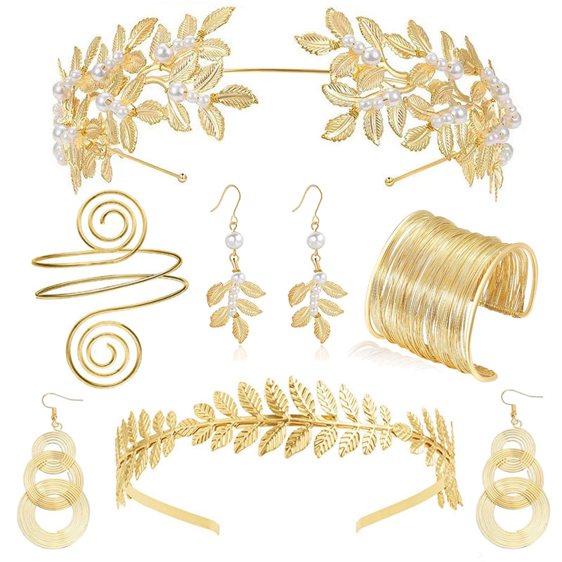 Headband earring bracelet set leaf pearl headband exquisite bridal hair accessory