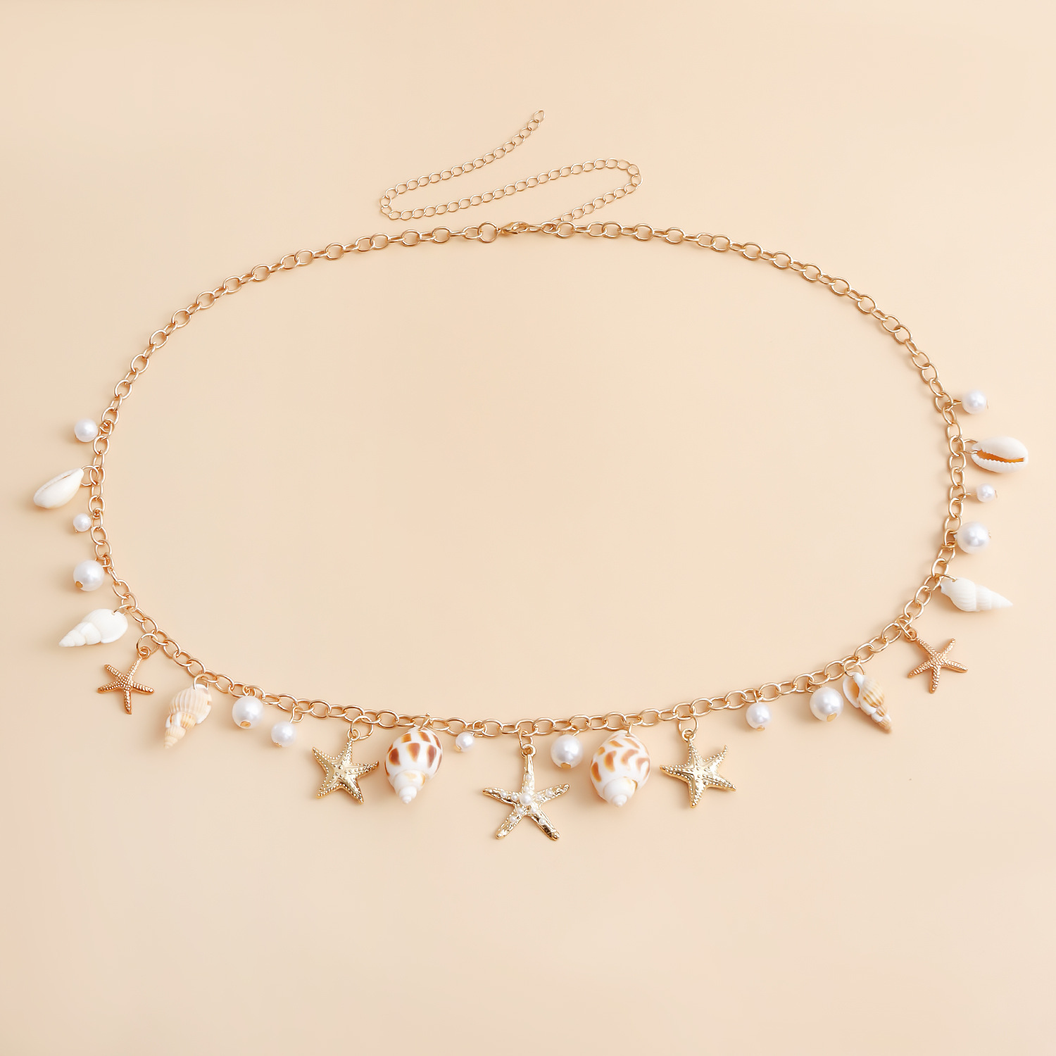 Bohemian Summer Beach Shell Waist Chain Seaside Travel Imitation Pearl Starfish Conch Pendant Body Chain