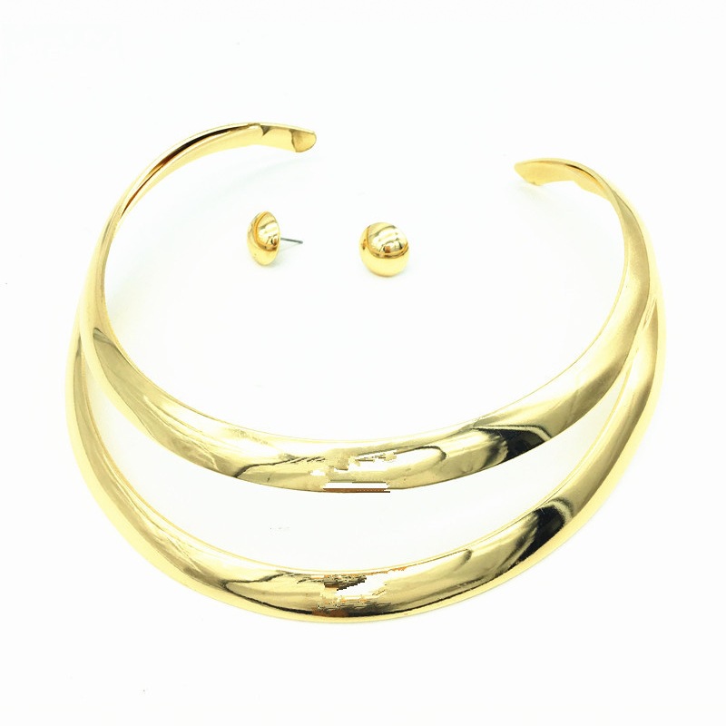Simple double-layer hollow metal collar punk exaggerated neck ring necklace for women choker