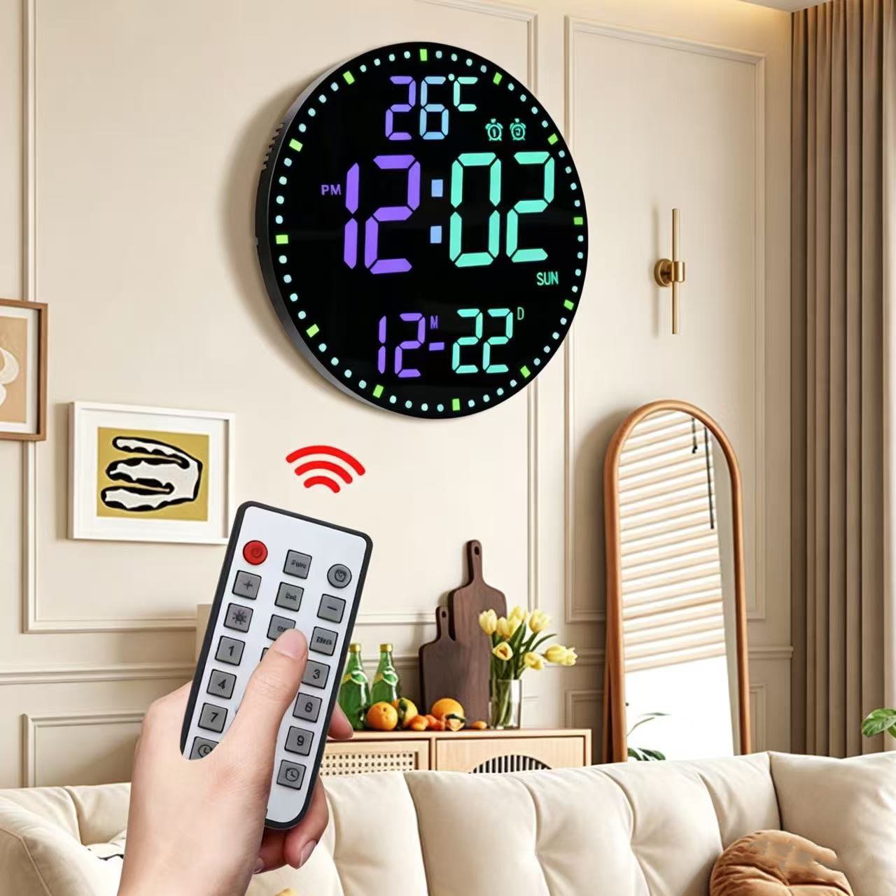 Factory-sold wifi wall clock, RGB electronic perpetual calendar, automatic time-setting, office living room digital clock, APP smart alarm clock