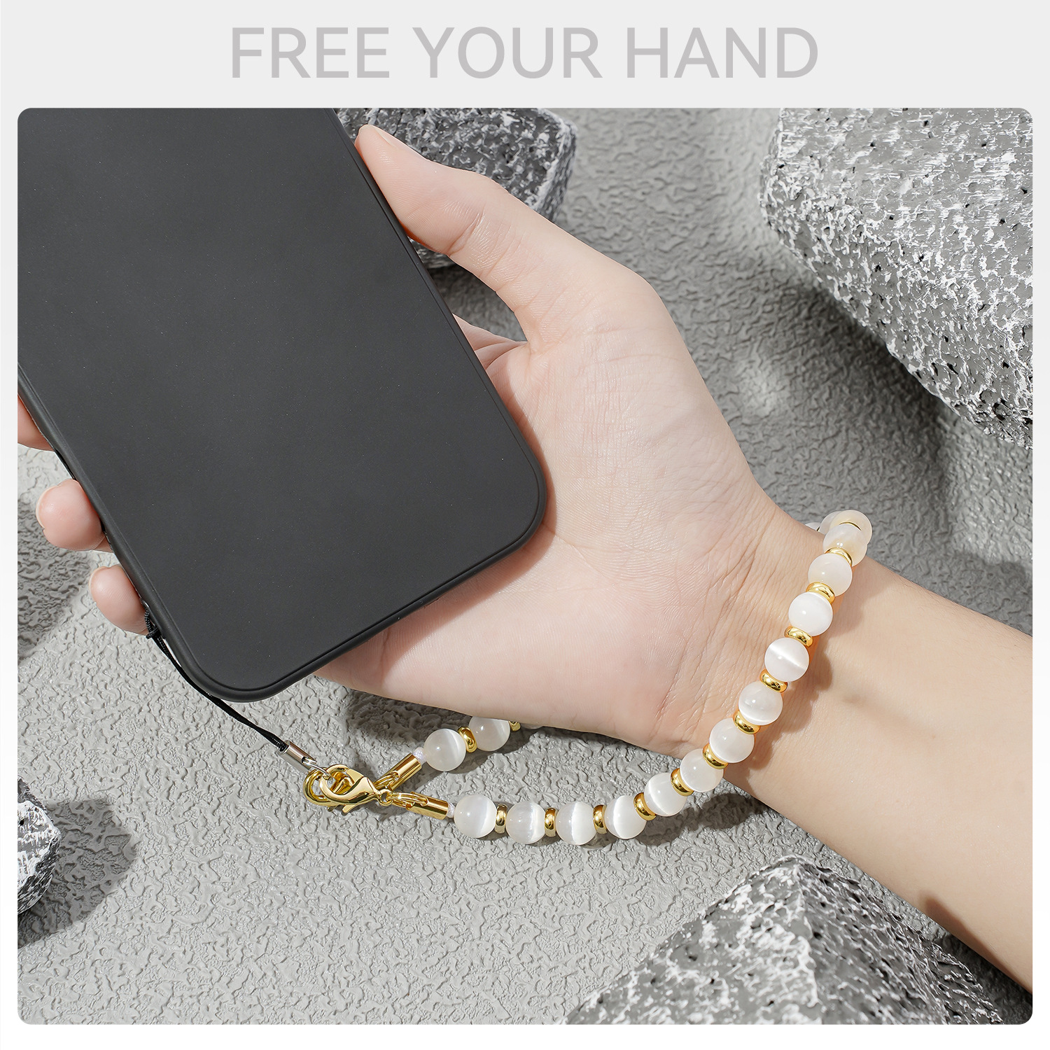 Natural Semi-precious Stone Beaded Phone Lanyard Cat's Eye Anti-loss Pendant Phone Chain for Men and Women