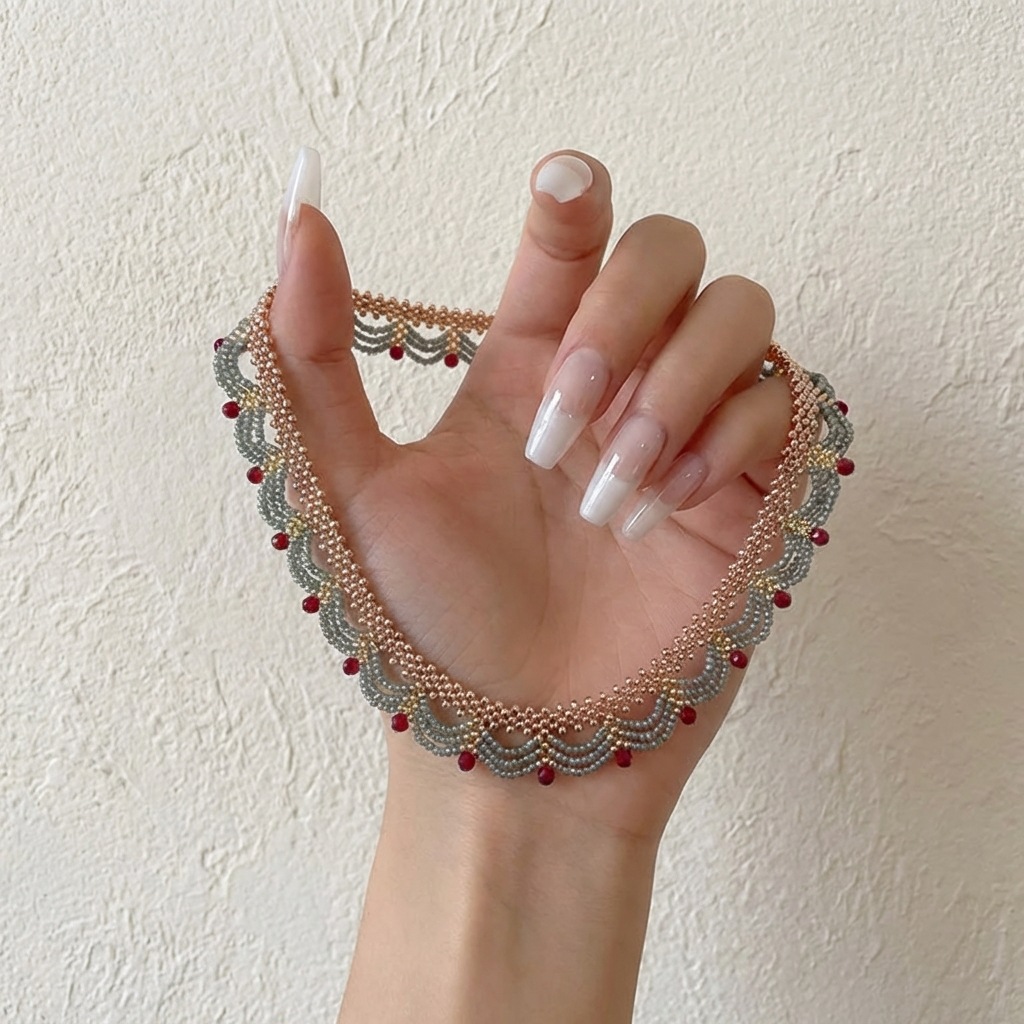 New Chinese Style Spring Summer Lace Red Blue Contrast Beaded Necklace Women National Style Accessories Choker Multi-layer Necklace