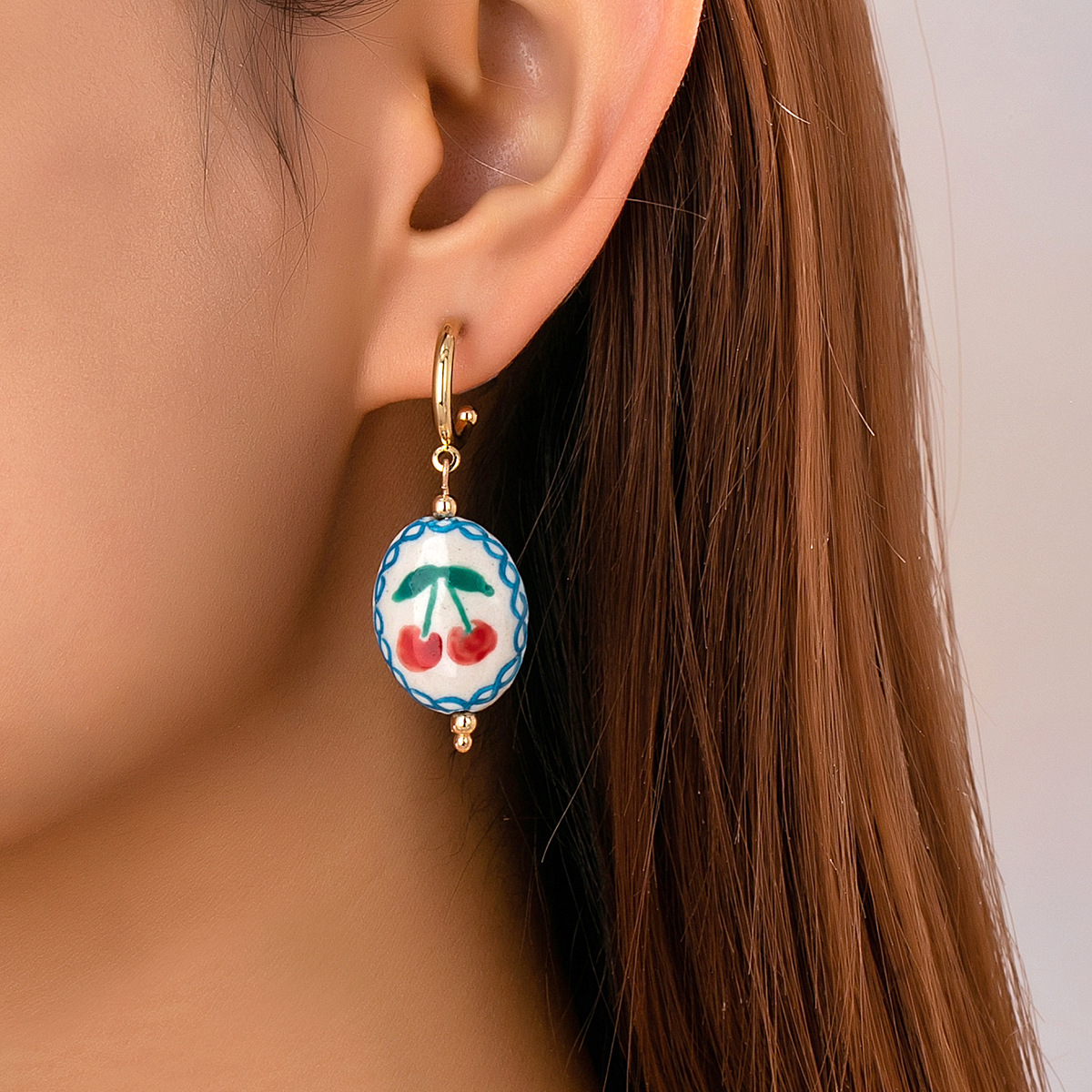 Qingdao Daiwei Accessories 1 Pair Summer Ceramic Printed Lobster Crab Fruit Pendant Women's Earrings