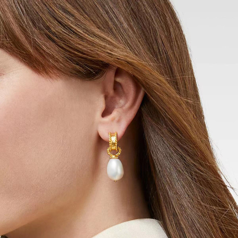 Accessories brass matte gold 925 silver pin freshwater pearl delicate earrings earrings ear hoops