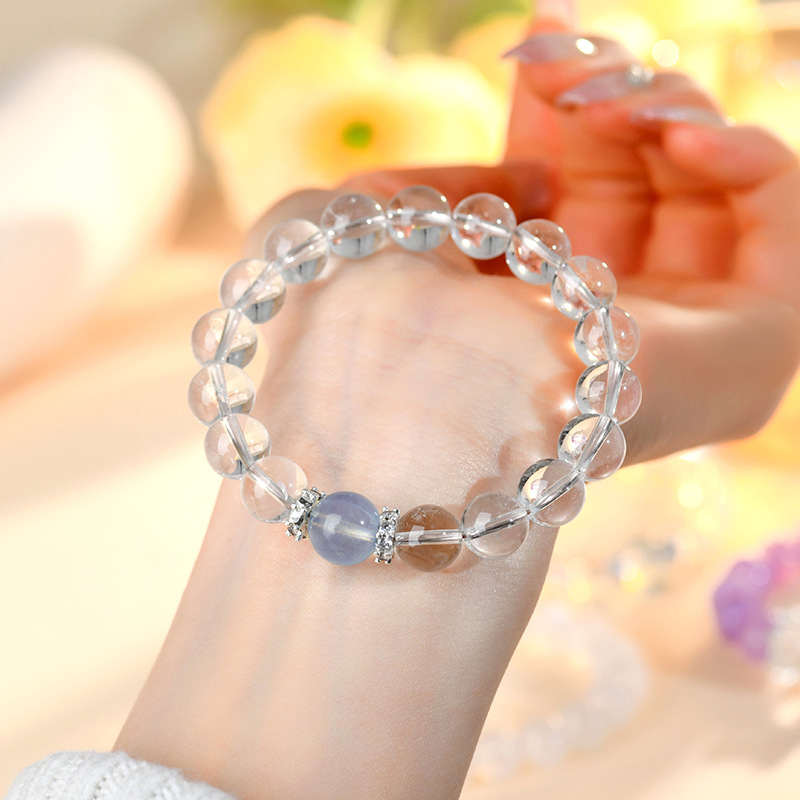 Natural White Crystal Aquamarine Round Bead Bracelet Women Fresh Bracelet Network Jewelry Custom