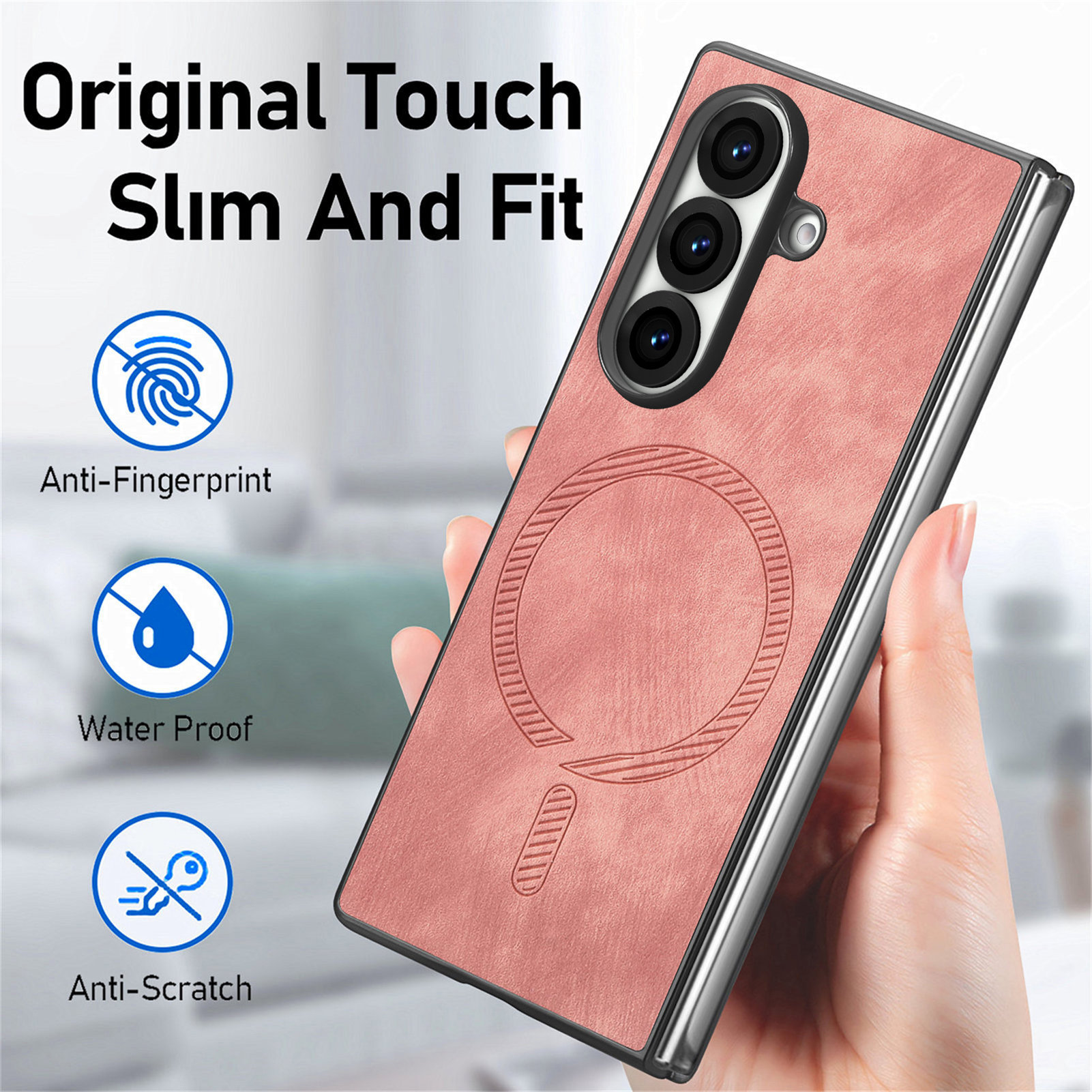 For Samsung Z Fold7 folding screen phone case Z Fold6 skin feel magnetic leather texture folding protective case