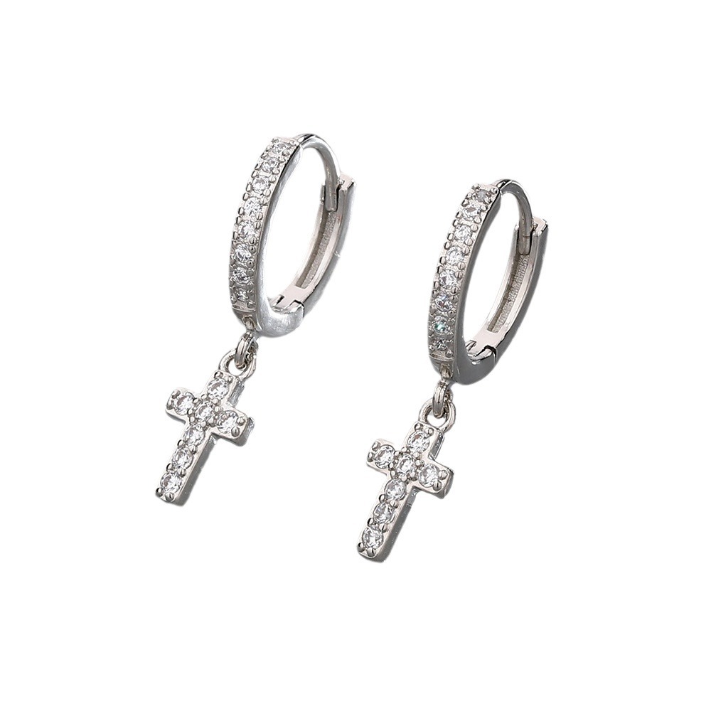 Simple Full Diamond Cross Ear Cuff Unisex Men's Earring Zircon Geometry Earring for Women