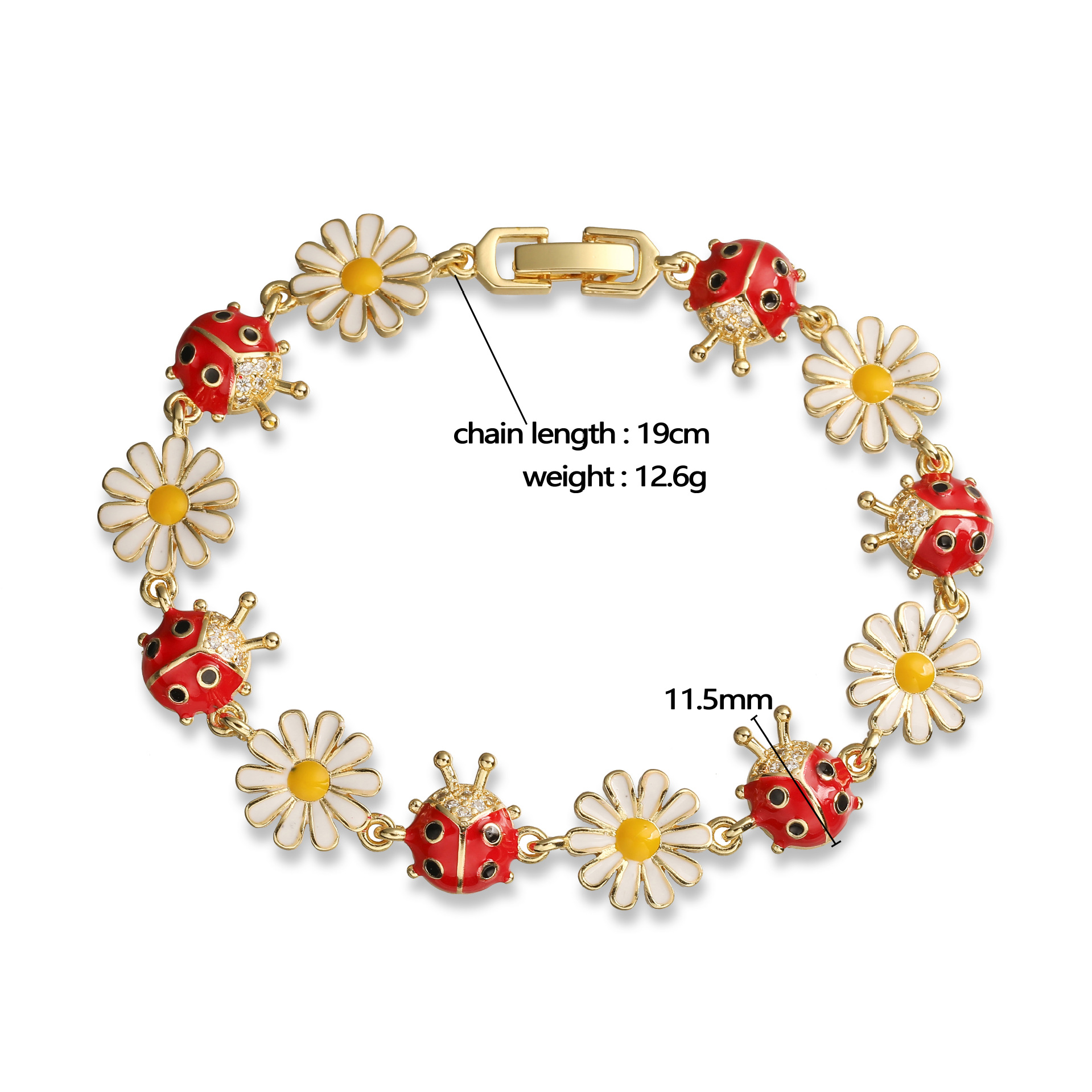 Fresh and Cute Colorful Drip Oil Beetle Daisy Patchwork Bracelet for Women Unique Flower Ladybug Bangle