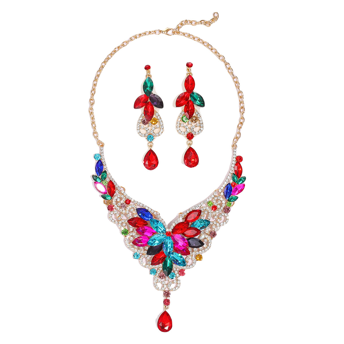 Crystal Gemstone Jewelry Necklace Set Women Accessories Crystal Gemstone