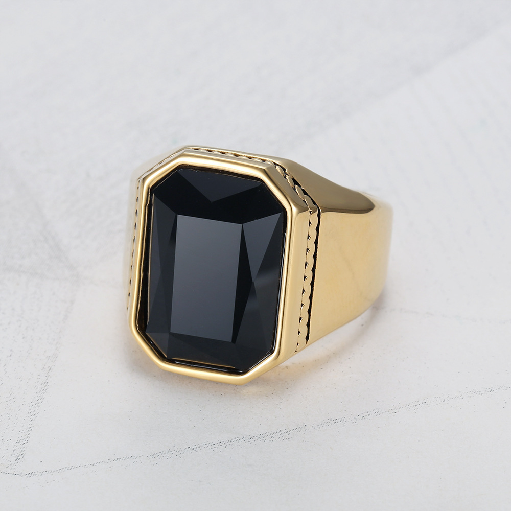 Simple Gemstone Smooth Ring Men's Finger Ring Stainless Steel Accessory Ring
