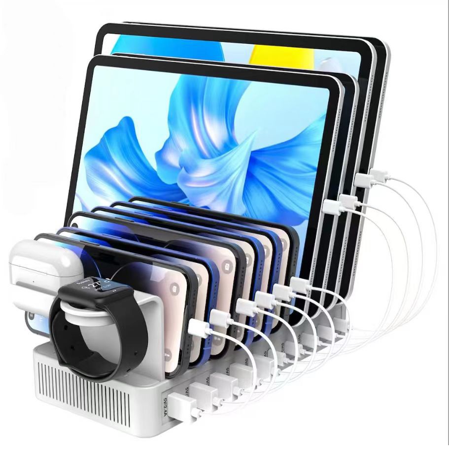 60W Multi-Port USB Desktop Organizer Fast Charger 10-Port with Stand Smart C Port PD QC Fast Charge