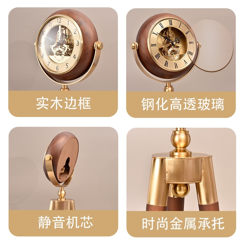 American Style Living Room Silent Gear Desk Clock Home Desktop Ornament European Style Home Decorative Table Tripod Clock