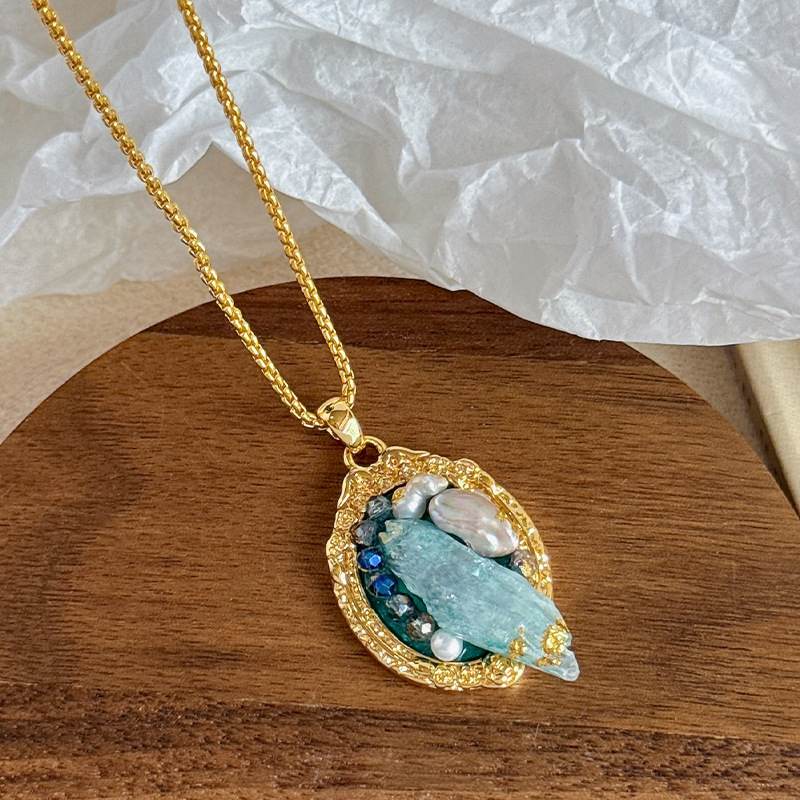 NALA Blue Natural Stone Earring Necklace Set Set Jewelry Necklace Earrings Women