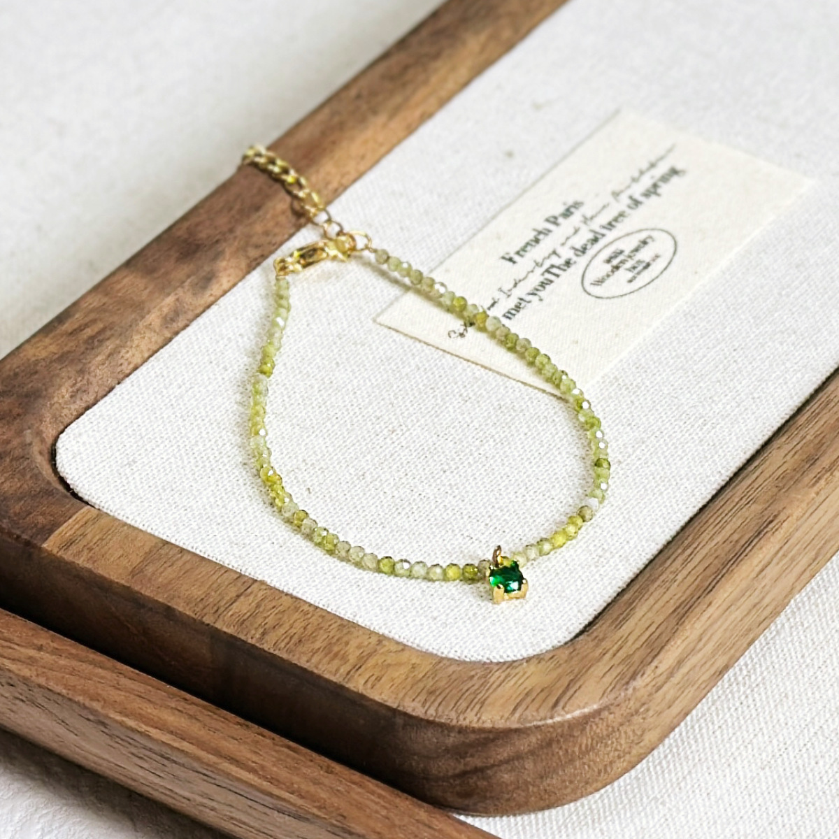 Natural Pearl Green Zircon Crystal Bracelet Women Rose Stone Fresh Sweet Beaded Bracelet Simple
