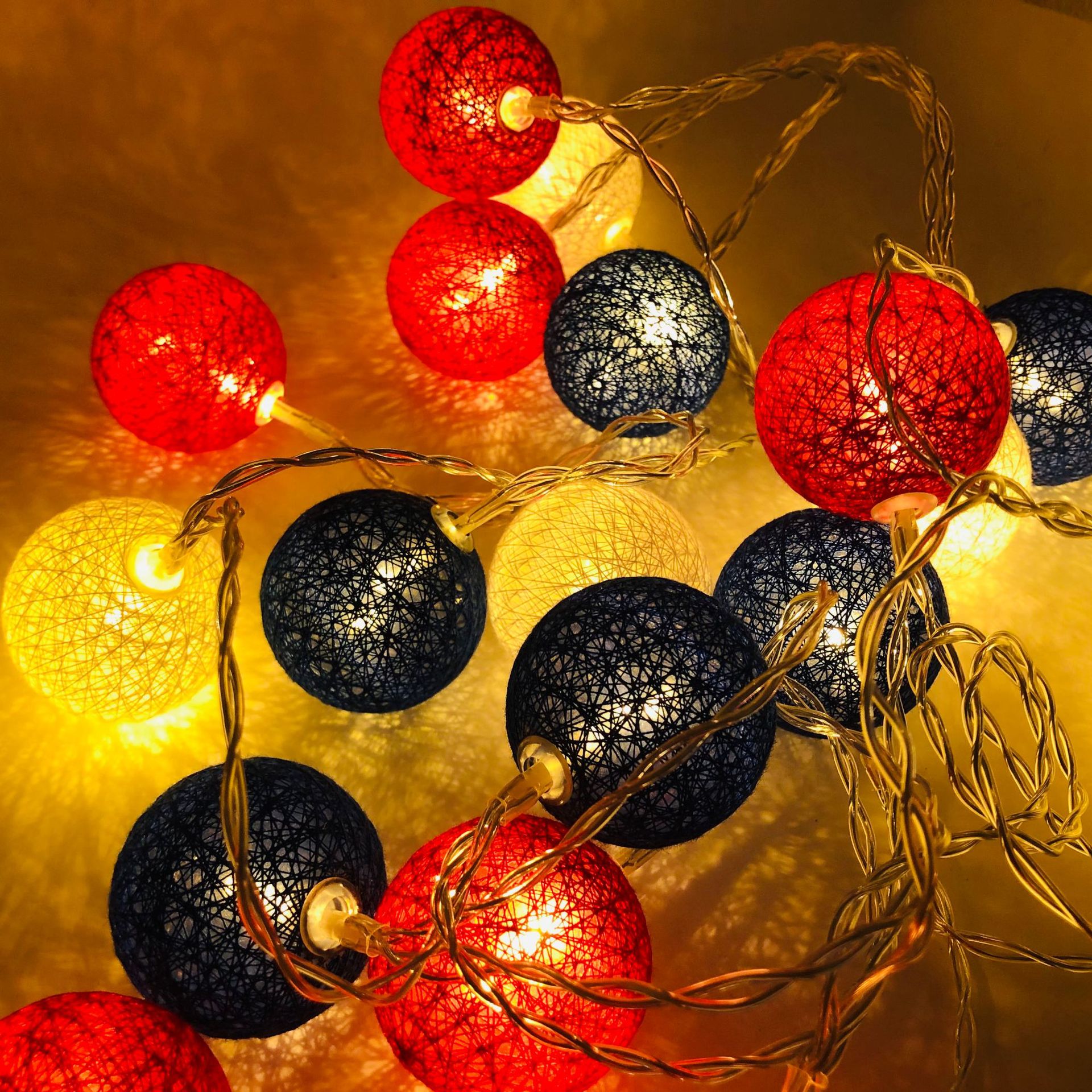 US Independence Day Light String LED Red White Blue Five-pointed Star Round Ball Light String USB Courtyard Garden Room Decorative Lights