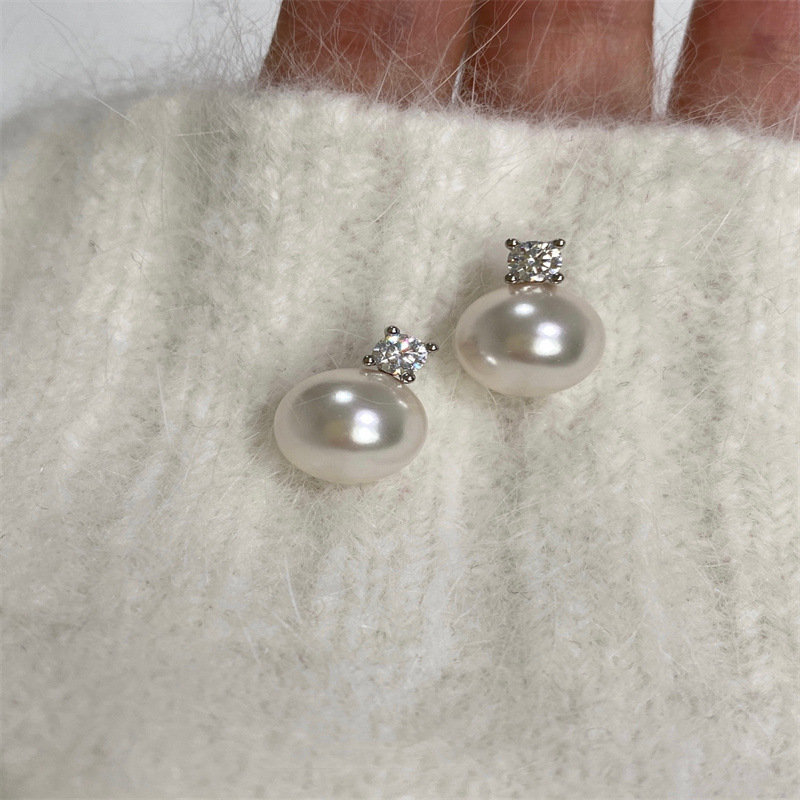925 silver needle mirror artificial Tiannu Daifei pearl ear studs princess zircon earrings