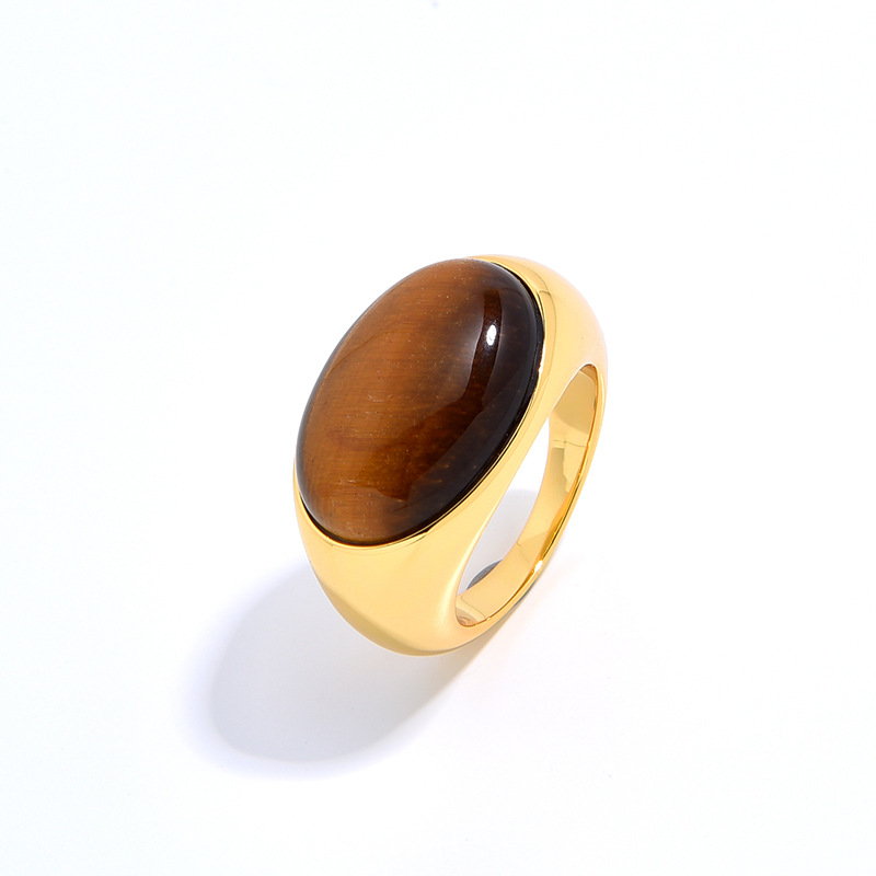 Monica Modern S925 Silver Gold-Plated Oval Natural Agate Niche Ring