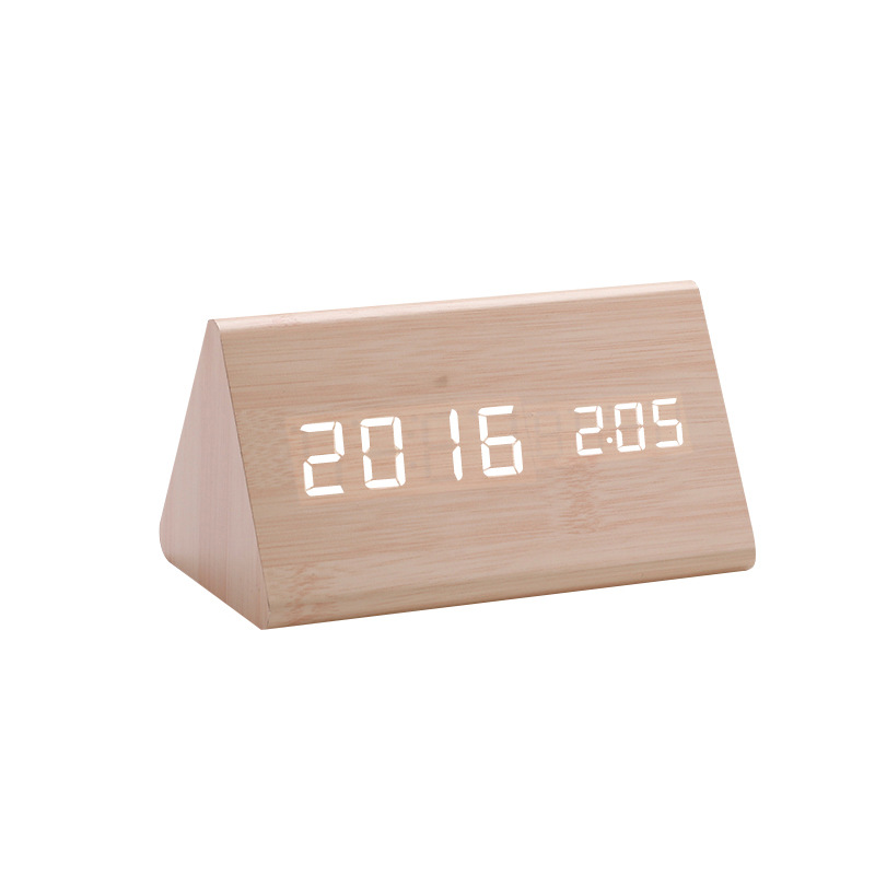 Best Selling LED Wooden Clock Thermometer Electronic Clock Wooden Student Alarm Clock Digital Voice Control Clock