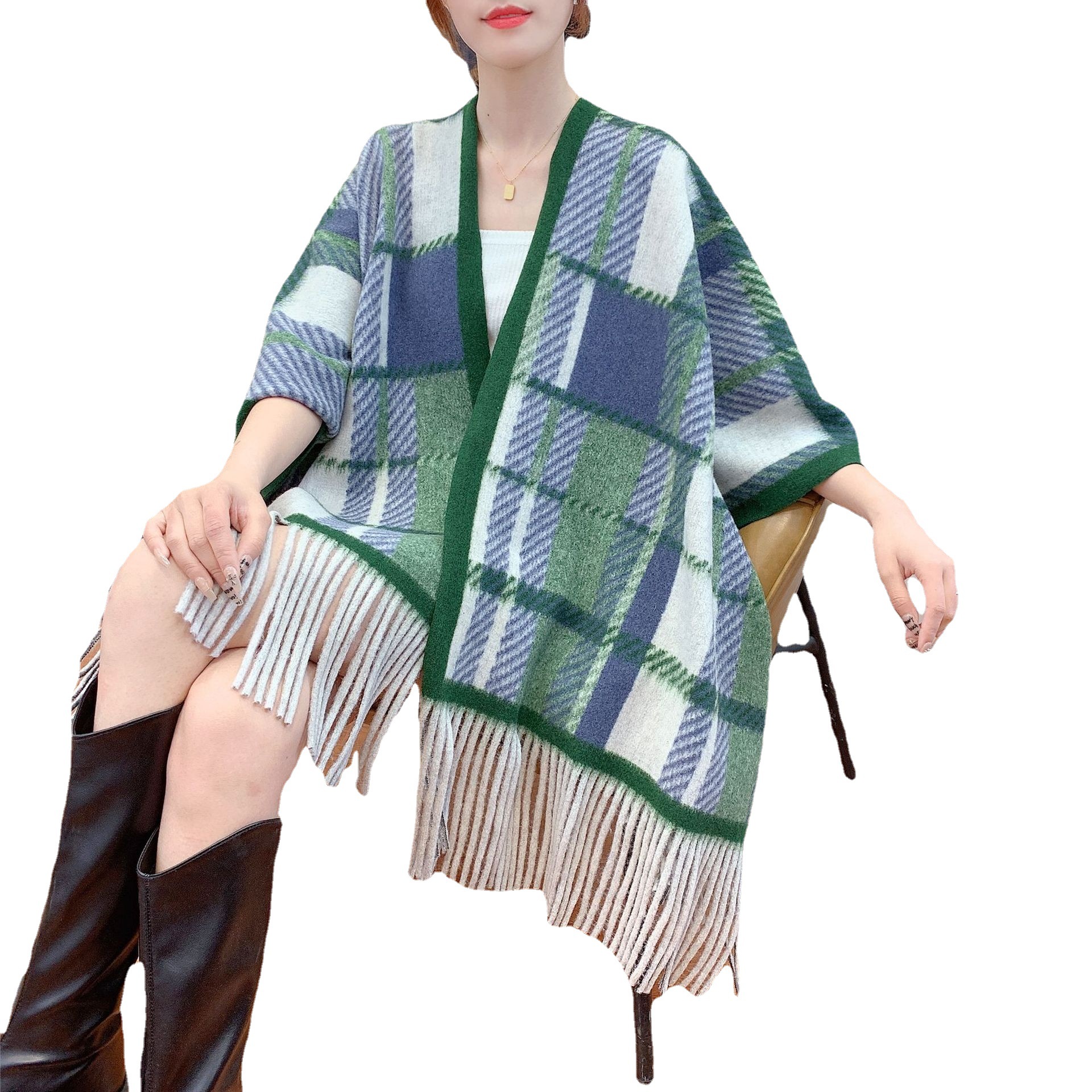 Imitation Cashmere Printed Shawl Outerwear Dress Cape Decorative New Plaid Warm Scarf