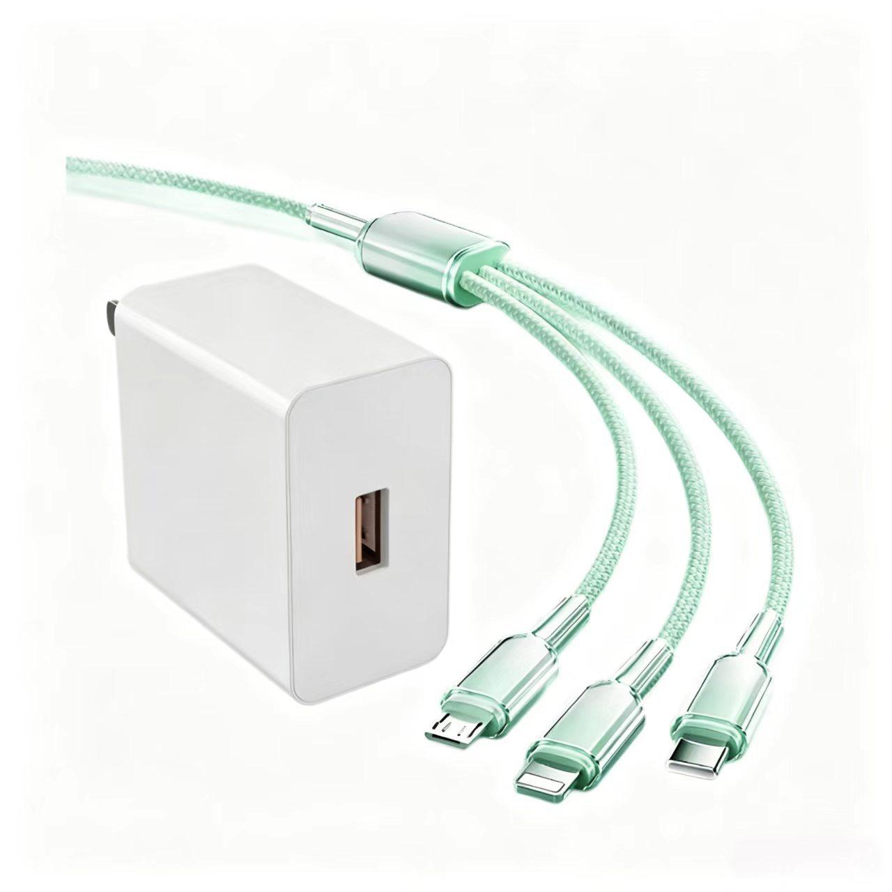 120 charger three-in-one charging cable for Huawei Apple charging head ice crystal gradient one-to-three data cable