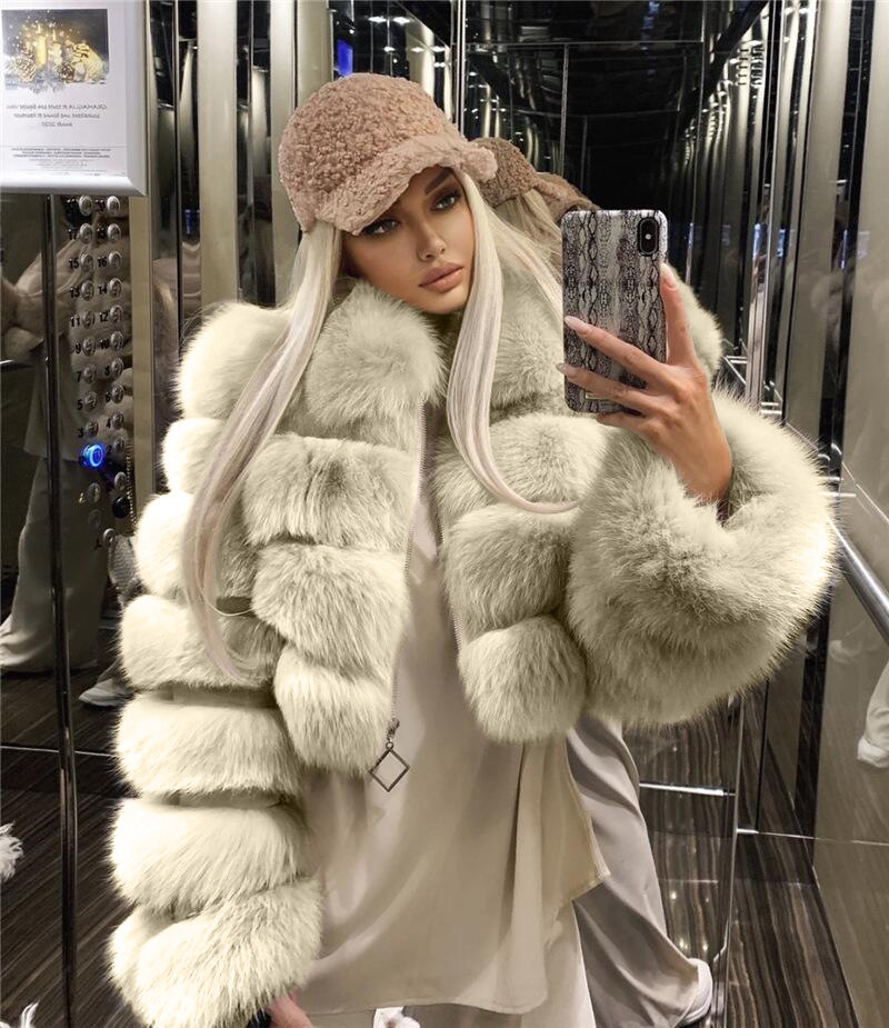 Faux fur jacket short lapel imitation fox fur long sleeve spliced women's