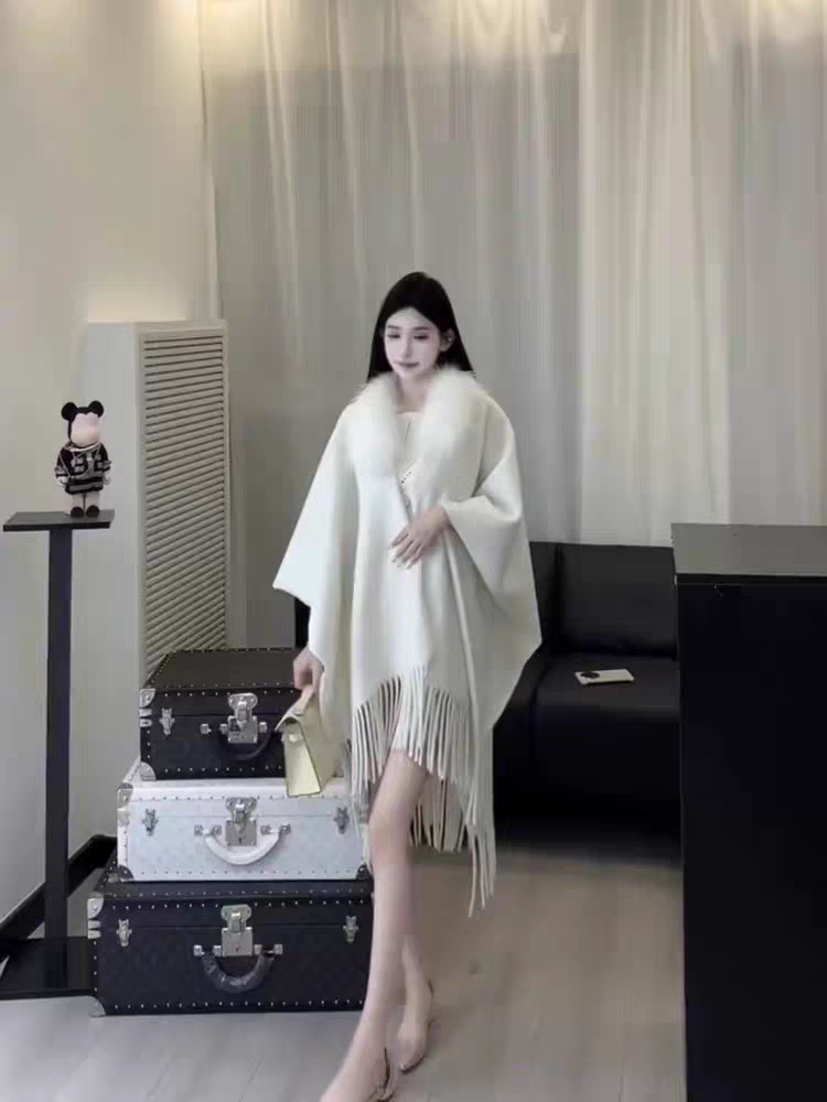 Autumn Winter Gentle Style Fur Collar Tassel Shawl Women Autumn Winter Warm Cape Coat 062#
