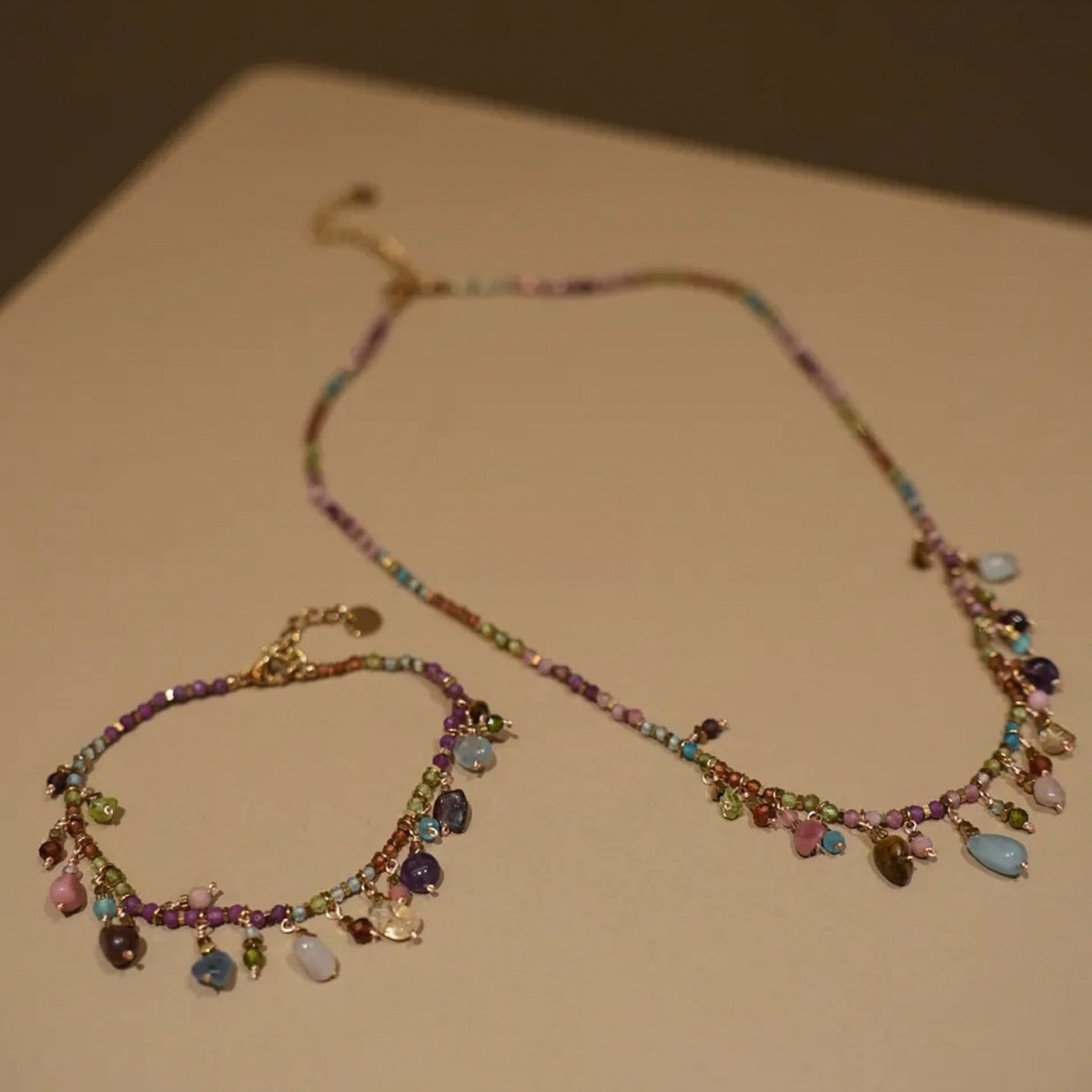 Bohemian colorful tassel dreamy irregular natural stone pendant delicate necklace simple