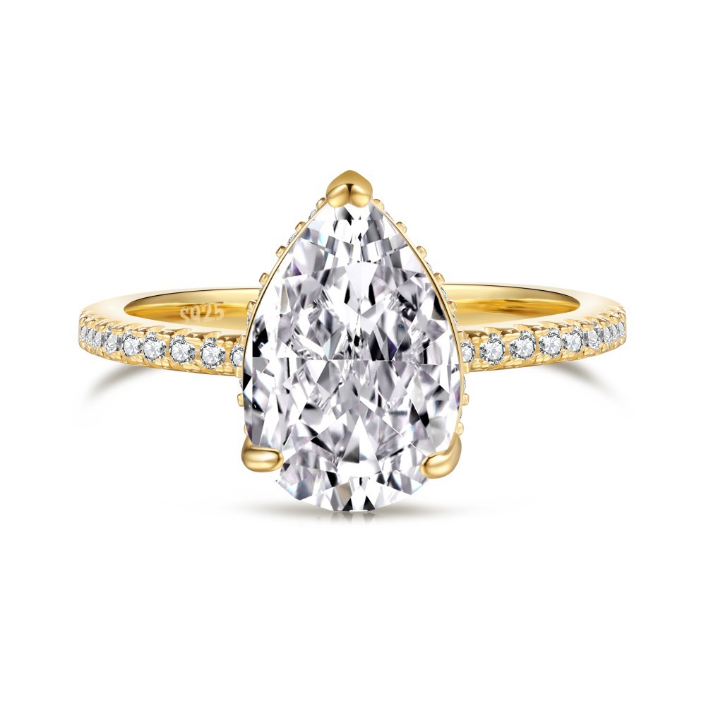 Small S925 sterling silver ring for women, radiant ice-cut 8A zircon high-carbon diamond imitation diamond ring