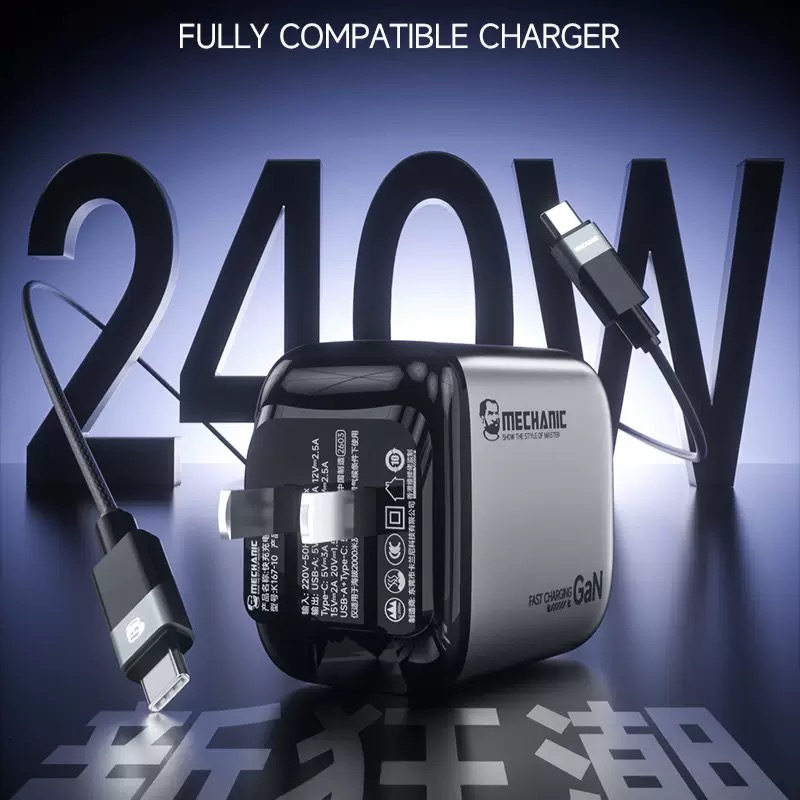 240W all-compatible GaN A+C dual-port fast charger for multiple phone models