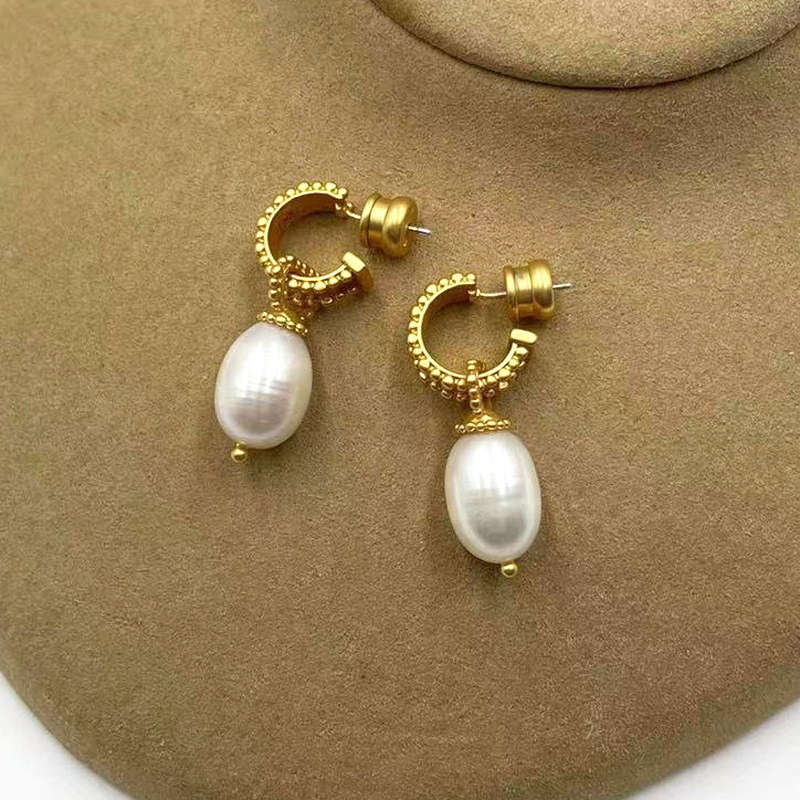 Accessories brass matte gold 925 silver pin freshwater pearl delicate earrings earrings ear hoops