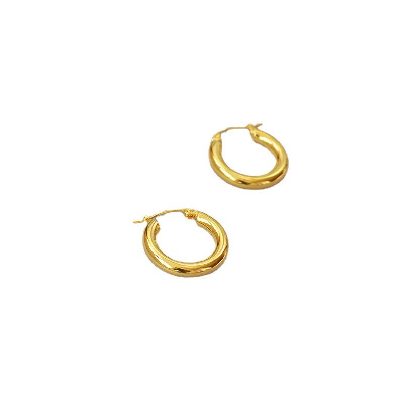Celi cold metal style simple delicate brass gold-plated real gold small thick hoop earrings ear accessories
