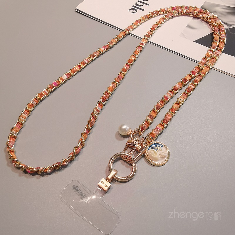 Crossbody phone strap long metal chain painted cloth strap women's outdoor anti-loss phone case bag chain