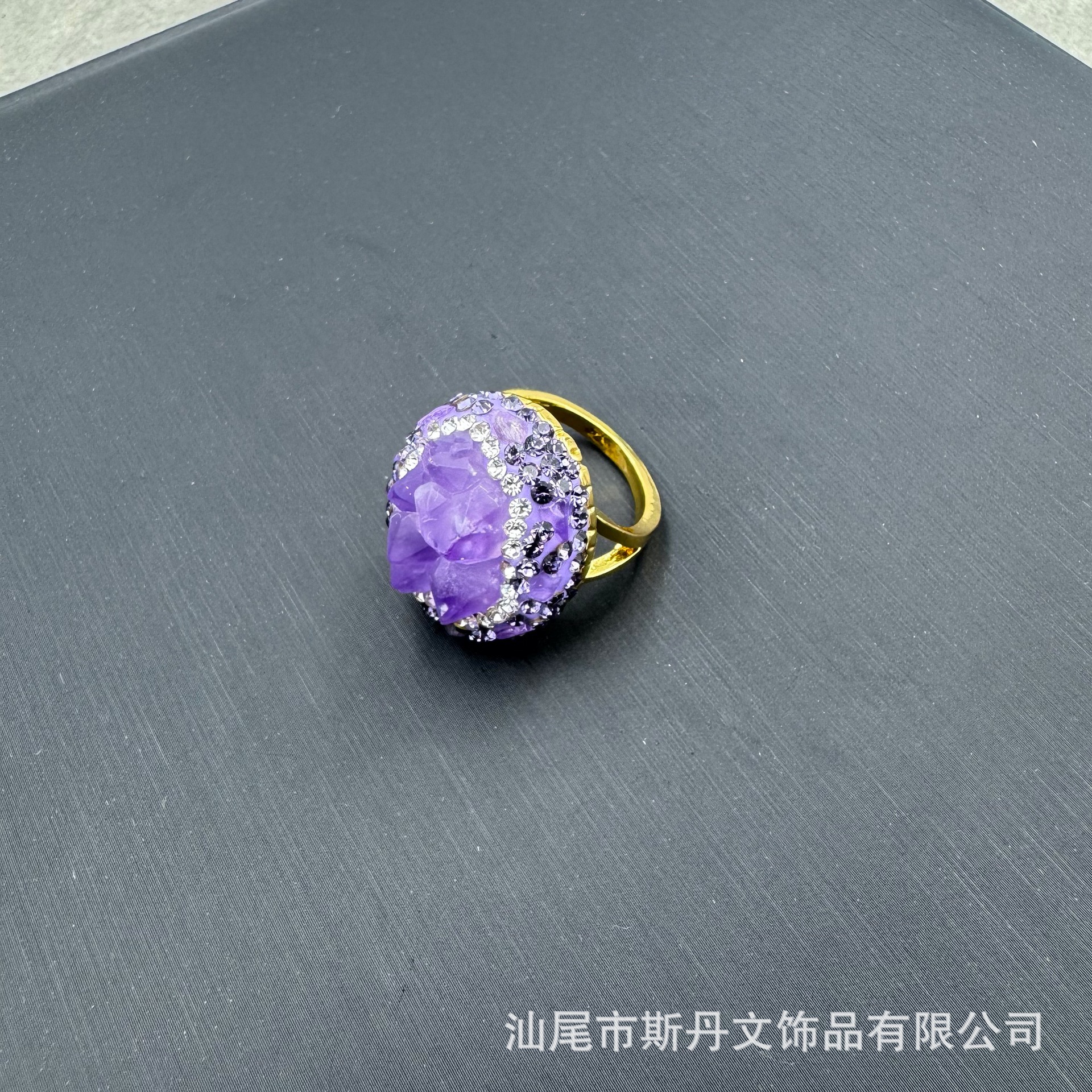 New Natural Raw Amethyst Sweater Chain Set Handcrafted Inlay Pendant Ring
