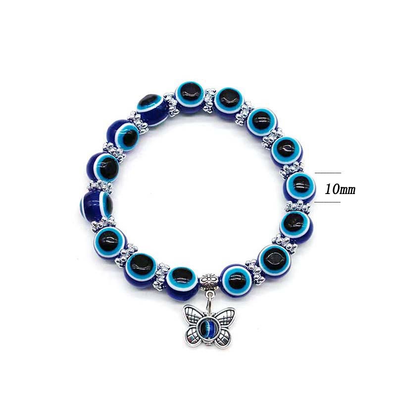 Evil Eye Bracelet Butterfly Elephant Hand of Fatima Pendant Resin Beaded Bracelet
