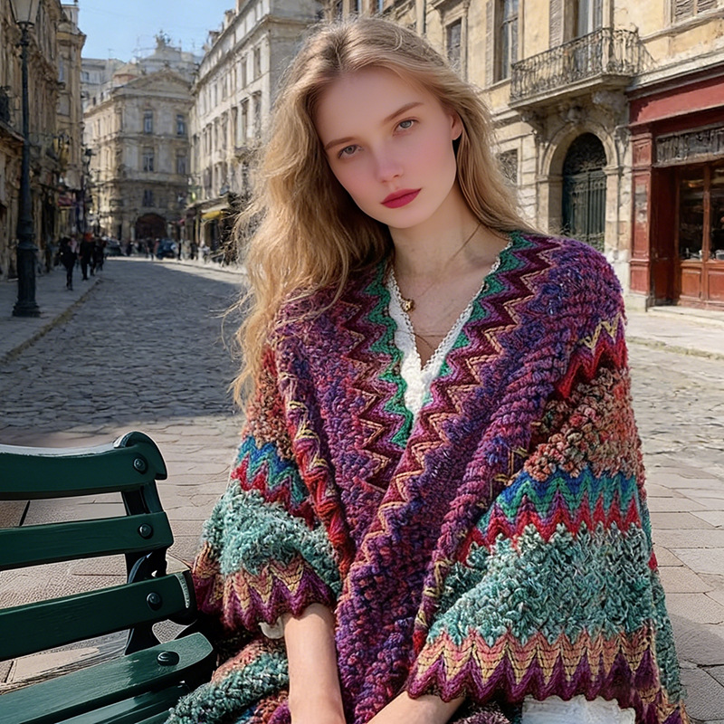 Deer velvet shawl ethnic style travel cape shawl women new Yunnan Lijiang knitted cape warm
