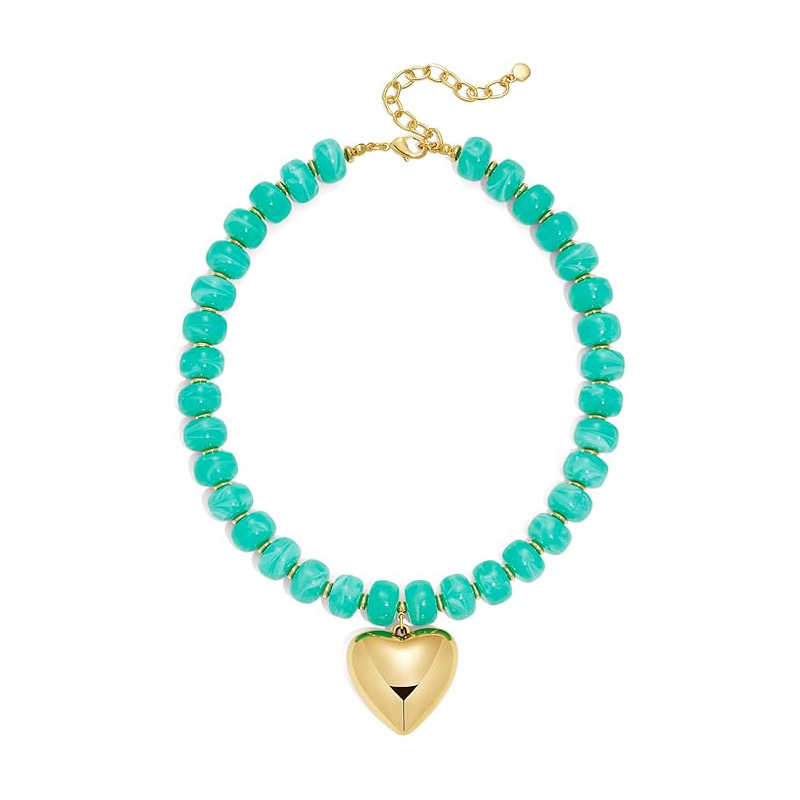 New Exaggerated Style Large Heart Glass Pendant Crystal Contrast Color Bead Bracelet Acrylic Bead Necklace