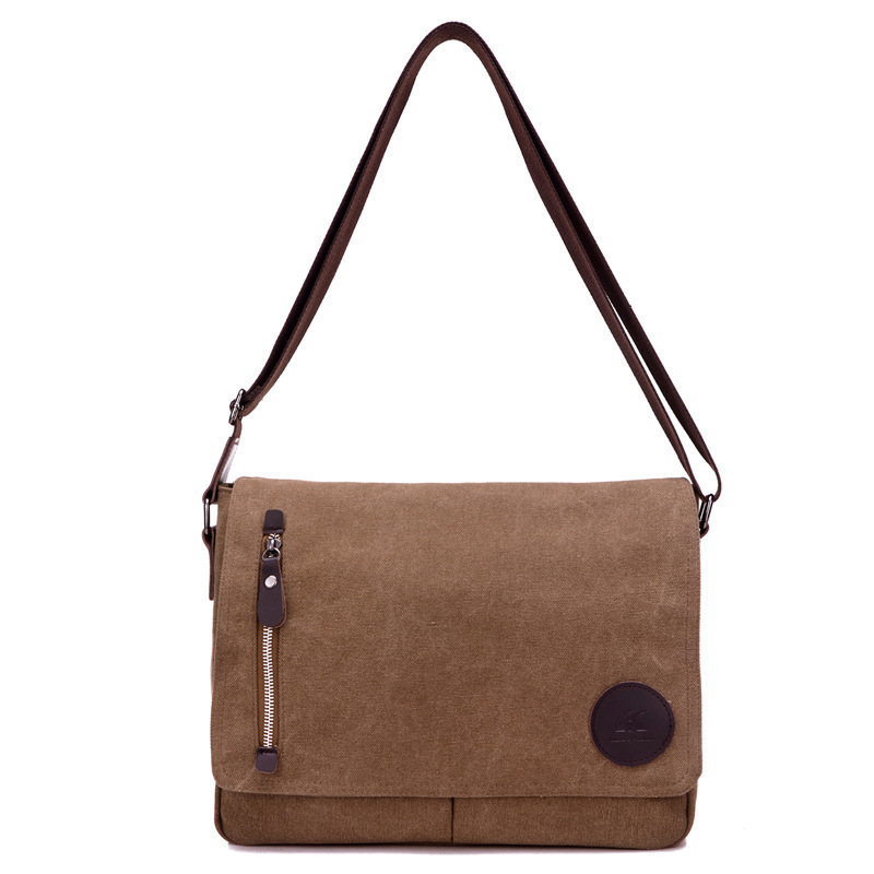 2026 new men's canvas shoulder bag leisure crossbody business commuting solid color large capacity bag